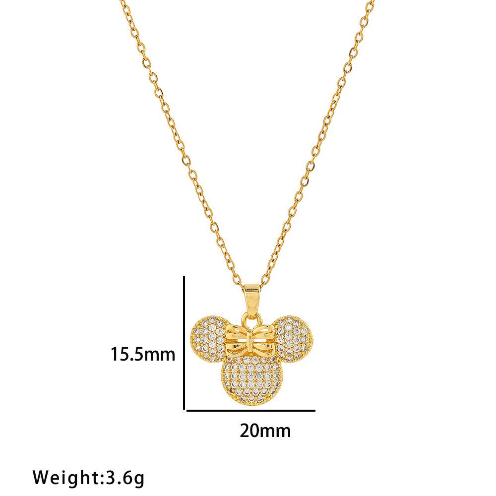 Cartoon Bow Mouse Studded With Zircon Necklace Earring Ring Set for Women Girl Stainless Steel Chain Sweet Gift for Friends Kids
