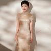 Champagne short-sleeved Republic of China style new Chinese style Suzhou long cheongsam improved young 1011 new women's high-end sense