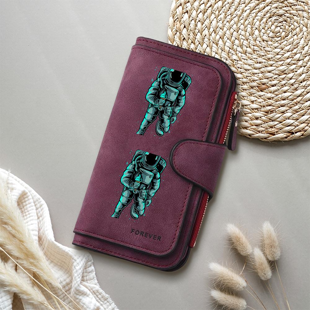Astronaut Print Long Purse Forever Casual Fashion Travel Card Holder Zipper Wallet