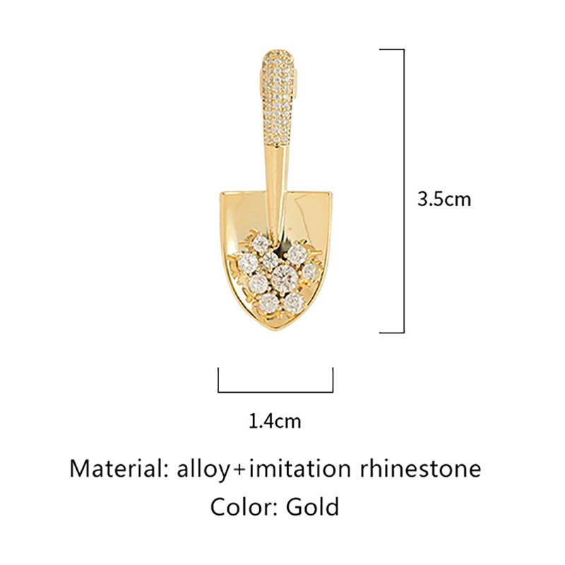 2Pcs Women Girls Elegant Gold Color Crystal Shovel Brooches Pins Classic Small Size Creative Badges Corsage Party Wedding Buckle