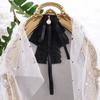 Pearl Black Bow Brooch Pin Bowknot Lace Ribbon Badge Brooch Sweet Black Ribbon Pin  Funeral
