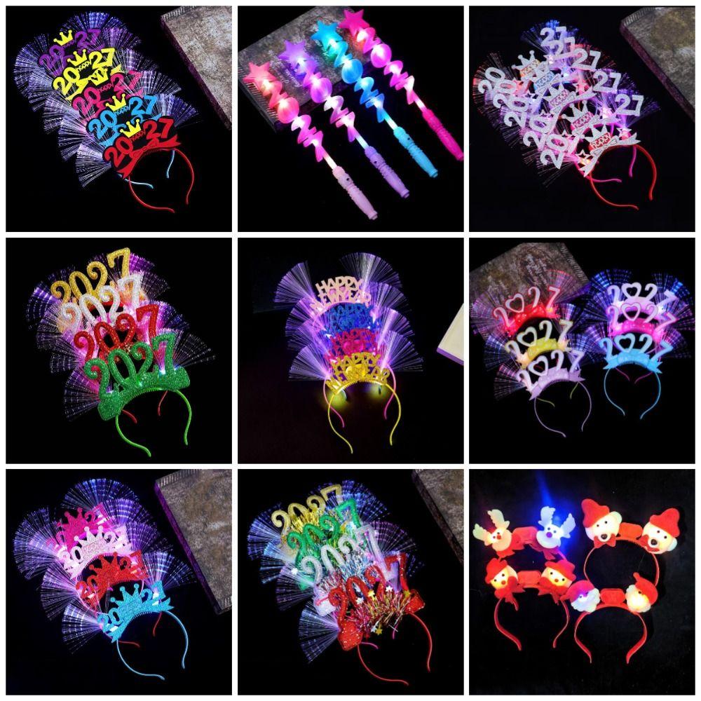Tiara de Cabelo LED Brilhante Doce 2027 Bastões Luminosos Brinquedos Infantis Aro de Cabelo de Natal Adereço para Foto