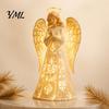 Collectible Resin Angel Figurine Guardian with Warm LED Light for Christmas Decor, Praying Peaceful Keepsake Memorial Lamp Statue Tabletop Night Home