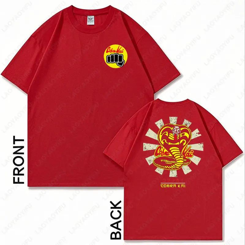 Streetwear Cobra Kai Βαμβακερό T-shirt Unisex Harajuku Hip Hop Διπλής Όψης Τυπωμένο Γραφικό T-shirt Ρετρό Casual Τάση Δροσερά Street T-shirts