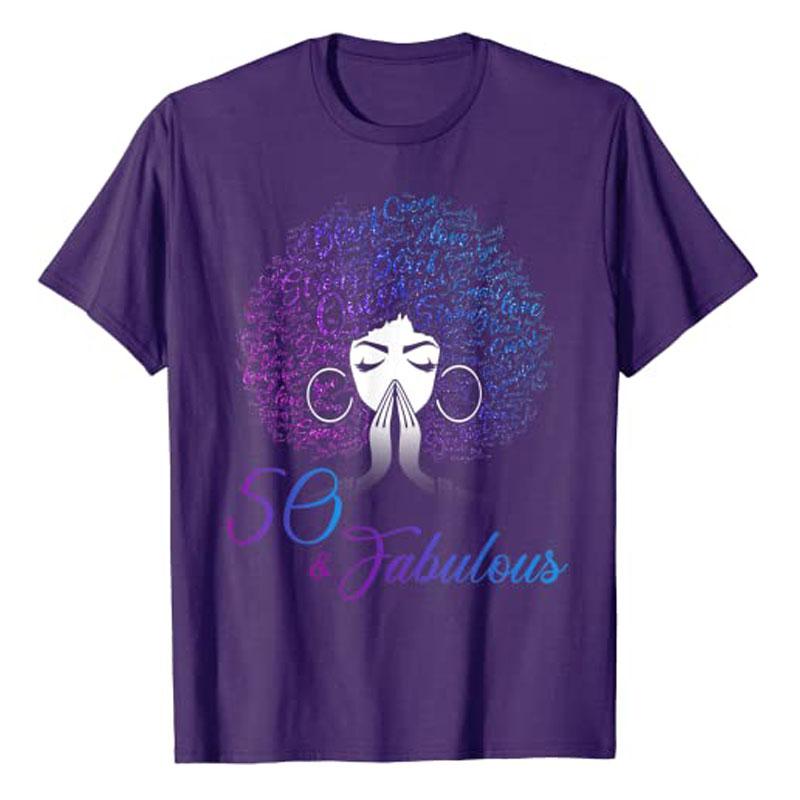 50 Fabulous Afro Hair Black Women 50th Birthday Gifts TShirt 50 Years Old Tee Shirt Short Sleeve Clothes Women Fashion Tops