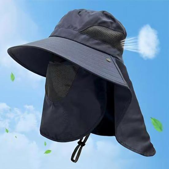 Lightweight Summer Hat Breathable Mesh Bucket Hat 360-Degree Sunshade Fisherman with Detachable Face