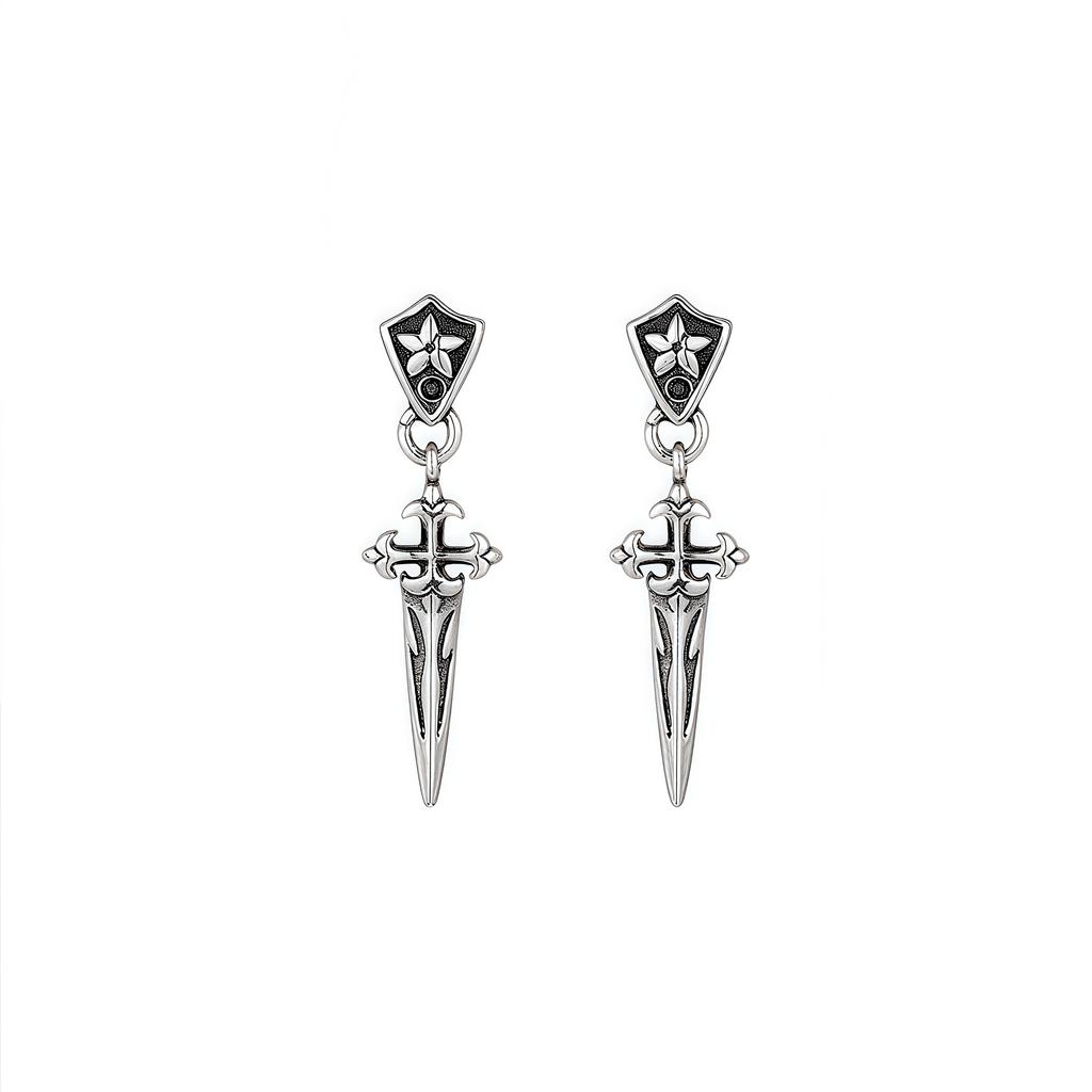 Retro Personalized Iris Cross Sword Stud Earrings Trendy Men Hip Hop Diamond Earrings Women Dark Wind Jewelry