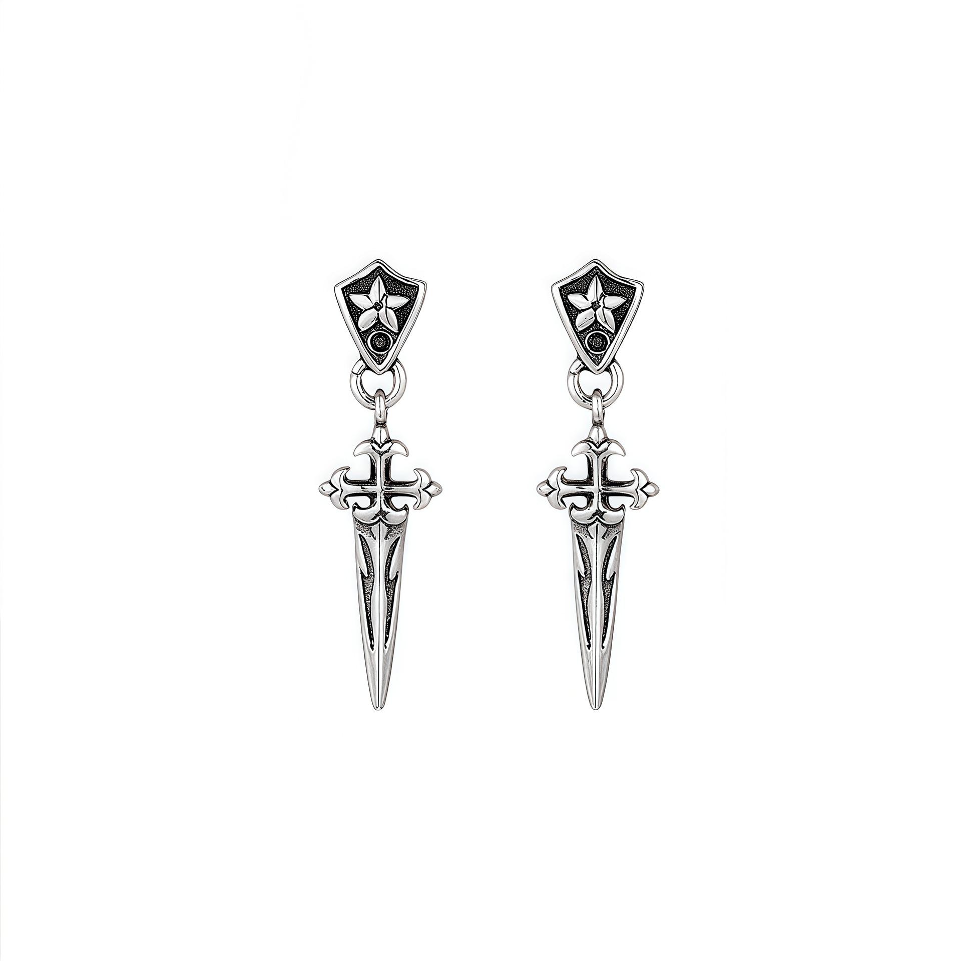 

Retro Personalized Iris Cross Sword Stud Earrings Trendy Men Hip Hop Diamond Earrings Women Dark Wind Jewelry