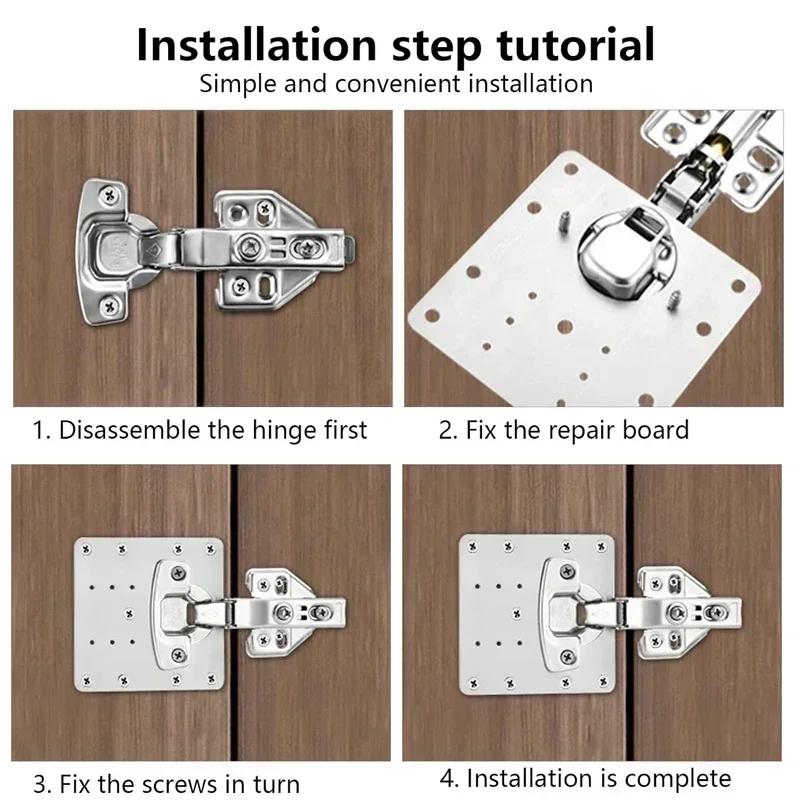 20/2Pcs Cabinet Hinge Repair Plate Kits Stainless Steel Door Hinge Mounting Plate with Holes for Home Kitchen Cupboard Furniture