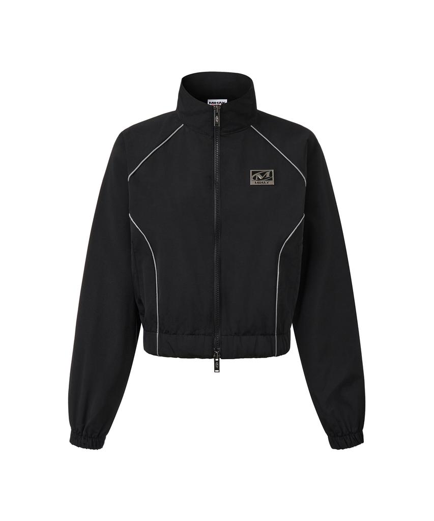 Mihak Metal Plate Piping Crop Warm-Up Jacket (Black)