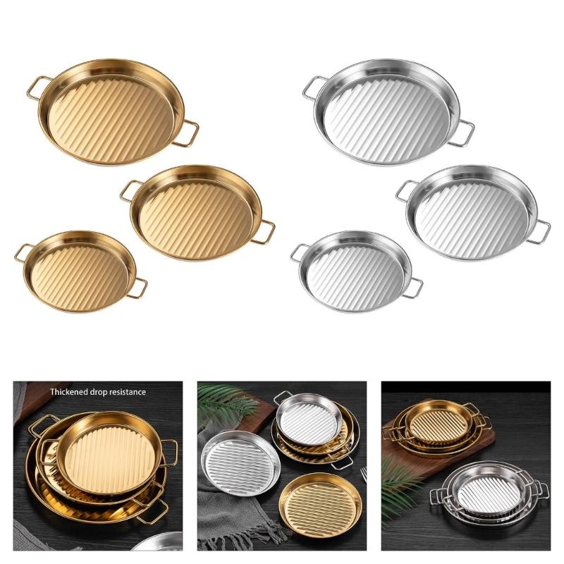 Pack Of 3 Rustproof Metal Snacks Plate Snacks Serving Dishes Stainless Steel Tray with Handle for Gatherings Event