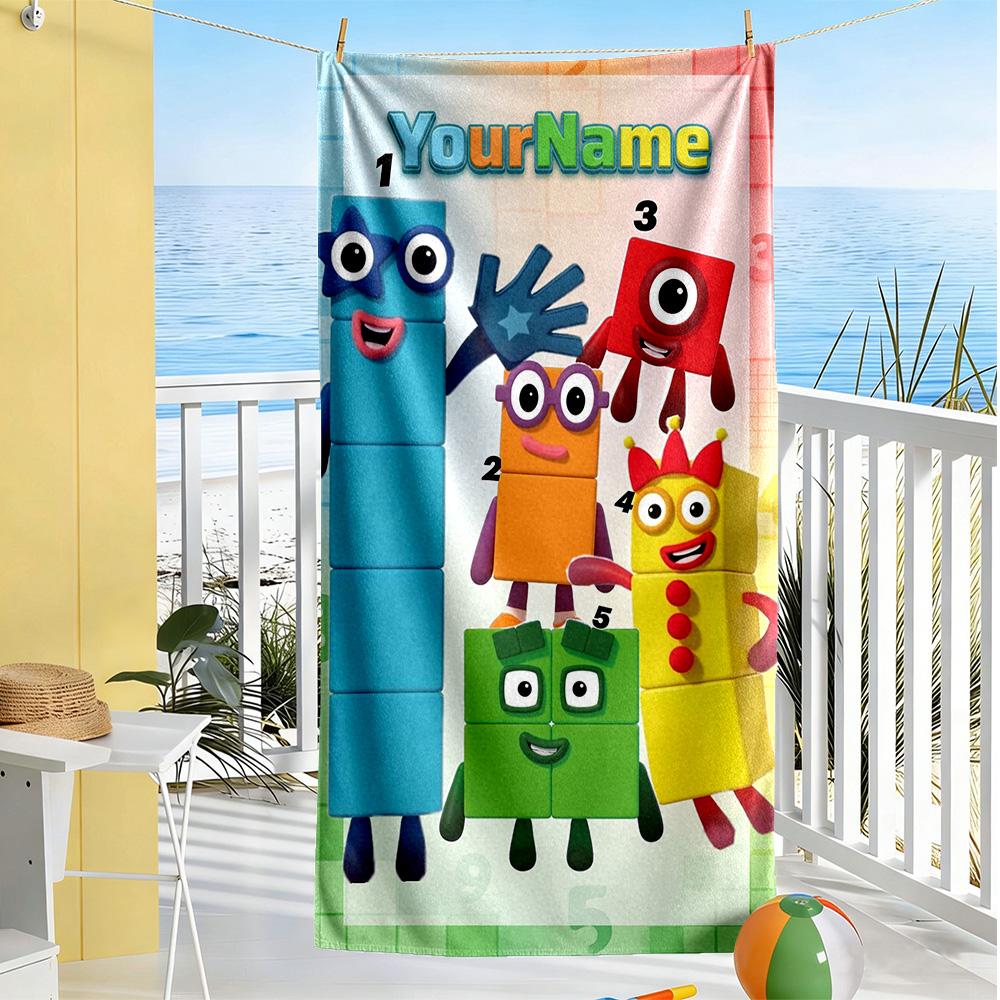 Numberblocks Customize Your Name Beach Towel Super Soft & Absorbent Suitable for Swimming Gym Camping Yoga Vacation