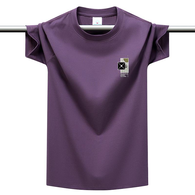 Plus Size Multi-color Men's Short Sleeve T-Shirt Heavyweight Cotton Casual Round Neck Tee