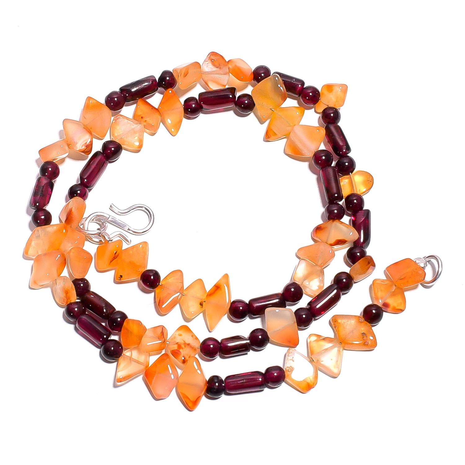 

Natural Carnelian Garnet Gemstone Mix Shape Smooth Beads Necklace 17 UB-4884 UB-4884