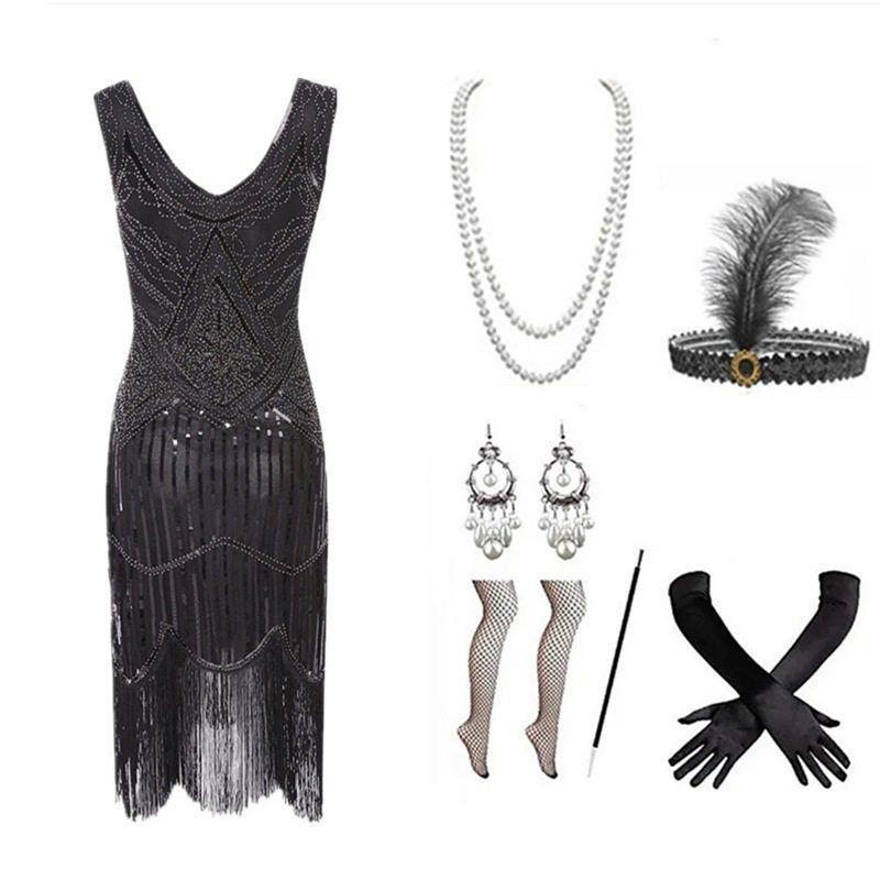 Popular 1920S Retro Dress with Handmade Beading, Sequins, and Tassels, New Style Wish Export Dress Set