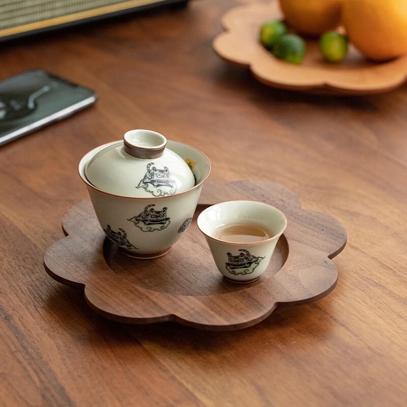 TLXT Floral Solid Wood Serving Plate & Tray