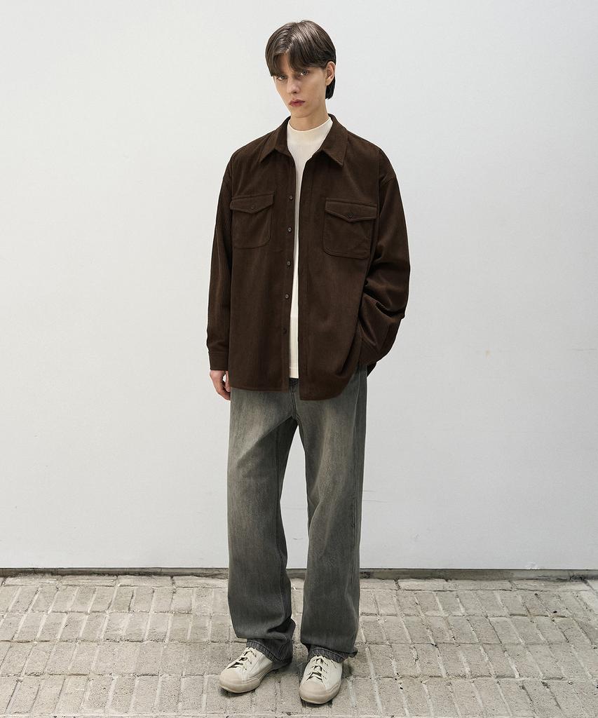 DRAW FIT Oversized Corduroy Alex Shirt [Brown]