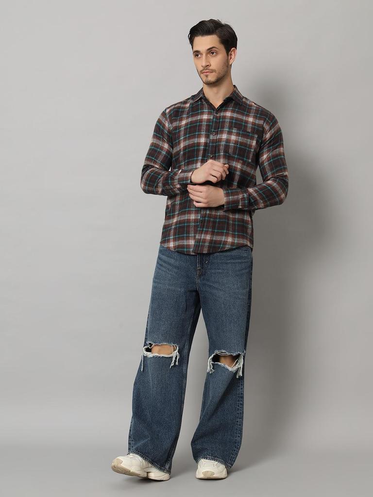 Bigreams Men's Yarn-Dyed 100% Cotton Slim Fit Checkered Flannel Shirt For Full Sleeve Shirt