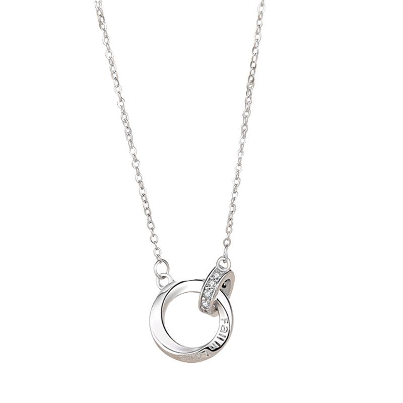 Fashion Light Luxury Dainty  925 Silver Color Diamonds Inlaid Circle Rings Pendant Choker Necklace Gift for Women