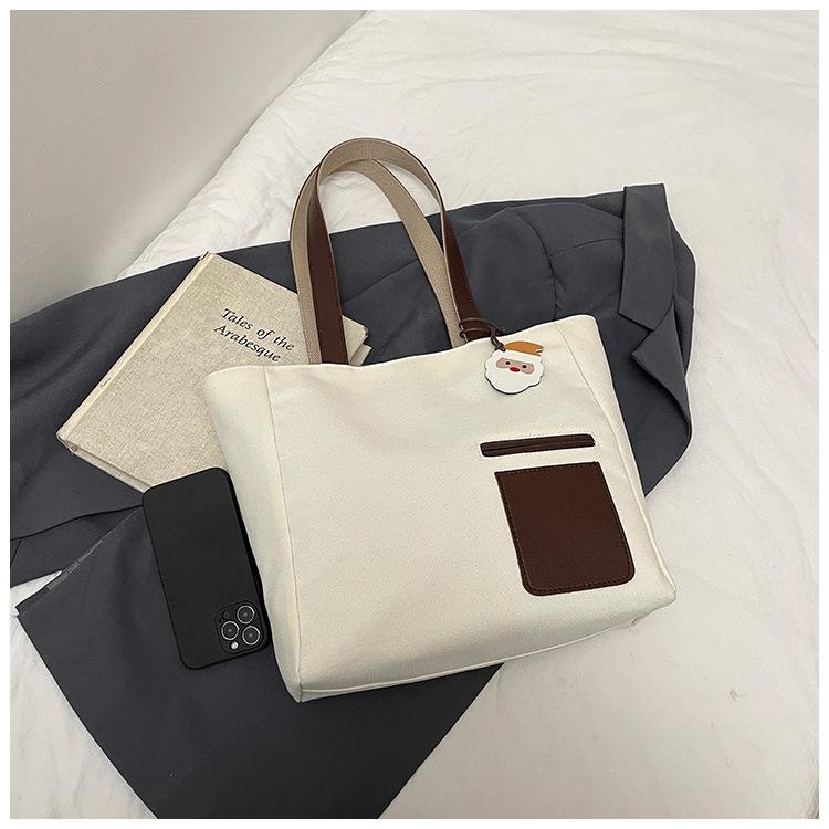 

Повседневная холщовая сумка большой вместимости женская сумка 2025 новая мода студенческая сумка-тоут для занятий простая сумка-мессенджер на плечо бежевый