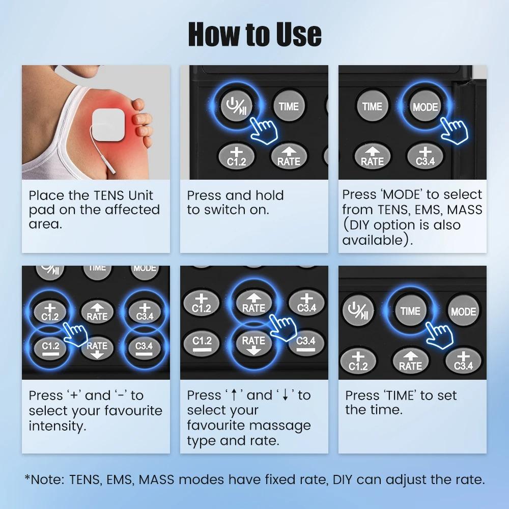 Unità EMS TENS Stimolatore Muscolare Elettrico Dispositivo di Massaggio a Impulsi Schiena Corpo Collo Uso Domestico Portatile Funzionamento Semplice Design Ergonomico