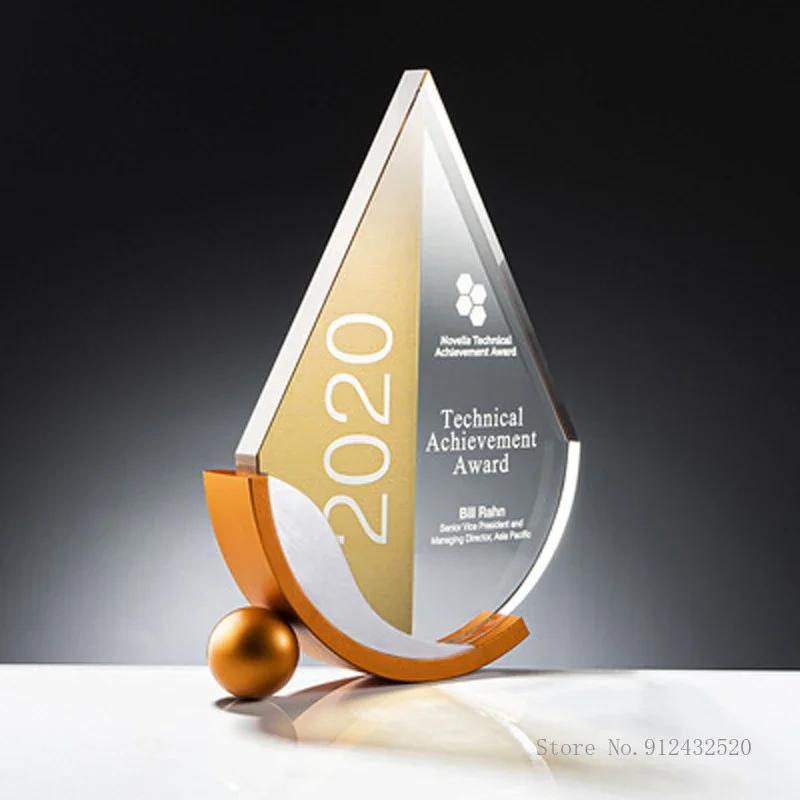 Customized Competition Water Drops Love Volunteer Awards Crystal Trophy Enterprise Excellent Employee Home Decor Honor Medal 1PC