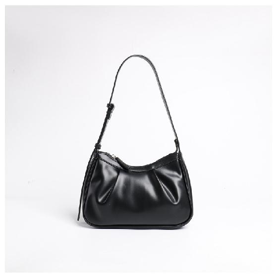 

Нежный стиль Простая однотонная сумка подмышку Корейская Высококлассная Свежая Сумка-облако на одно плечо Универсальная плиссированная сумка для женщин чёрный