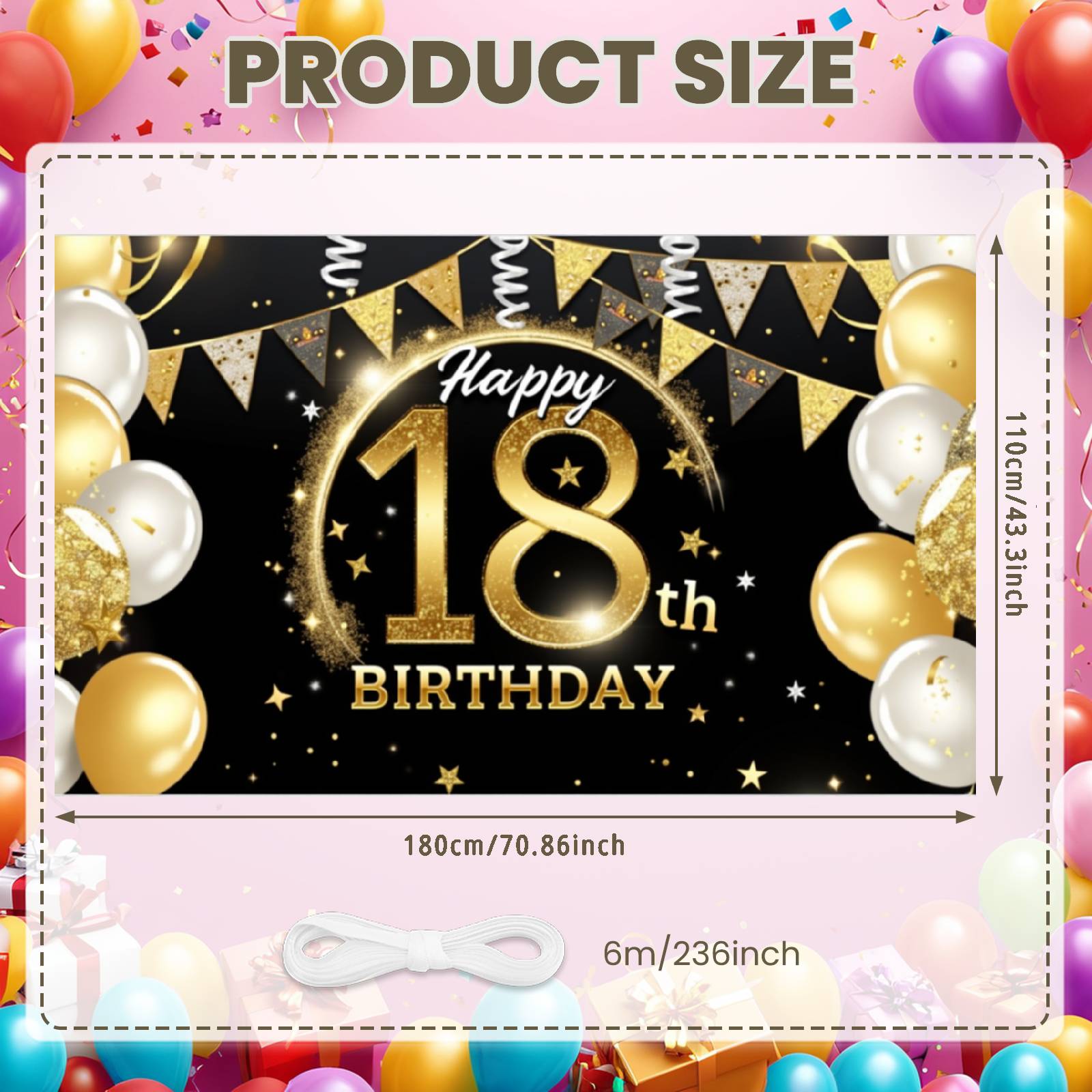 18th Event Display Black Background 18th Party Banner 18th Birthday Display Gold Glitter For Festive Occasion Teenager Birthday