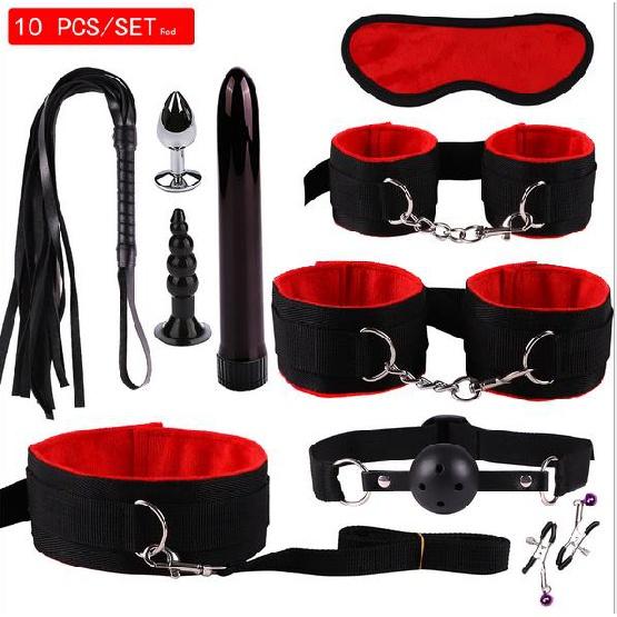 Sexy Nylon BDSM Kits Plush Sex Bondage Set Handcuffs Sex Games Whip Gag Nipple Clamps Sex Toys For Couples Exotic
