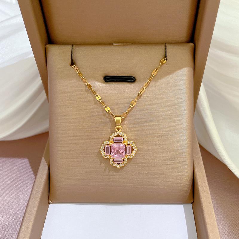 Titanium Steel Micro-Inlaid Gold Plated Women's Lucky Bead Necklace - Trendy Clavicle Chain Accessory