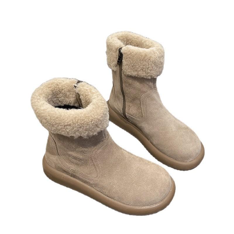 Snow Boots for Women 2026 New Winter Season with Added Fleece and Thick Boken Short Boots  Retro Warm Fur Cotton Shoes