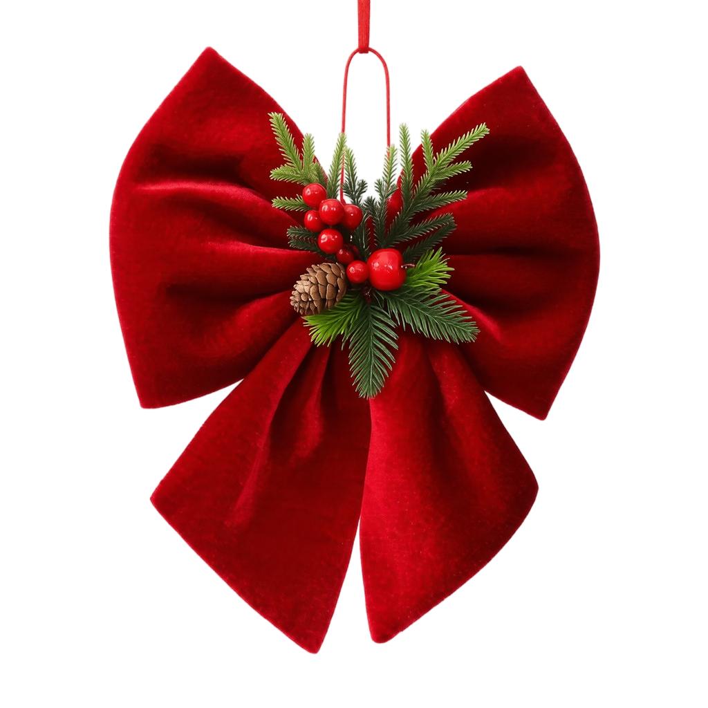 Wine Red Velvet Christmas Tree Ornament with Branch Decor