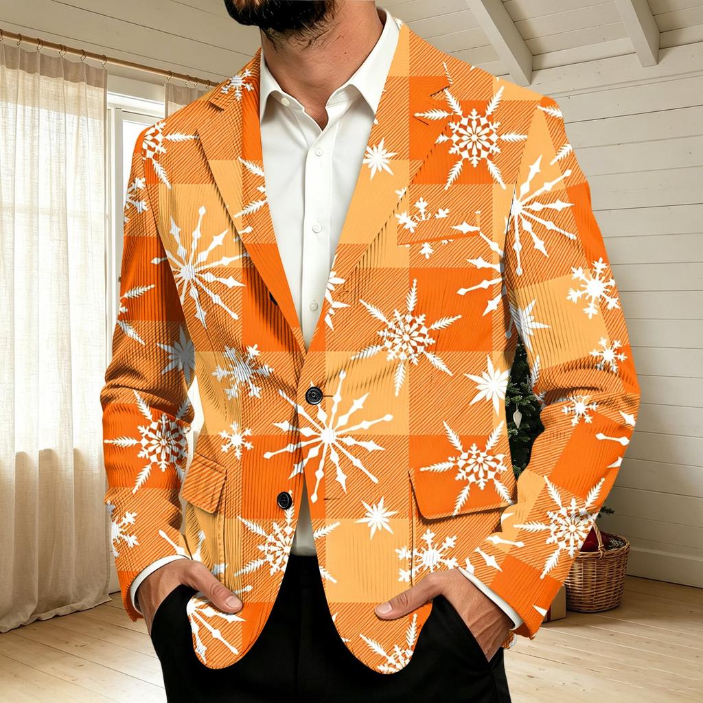 Men's Corduroy with Christmas Print Business Casual Suit Jacket for Holiday Party
