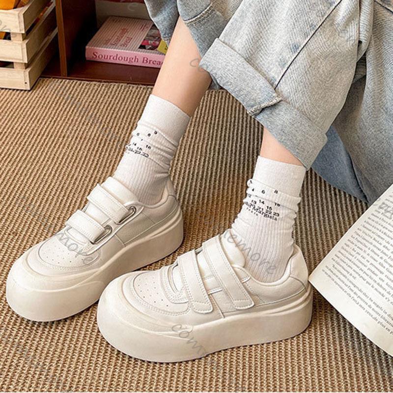 Fashion Comemore Women's Fashionable Round-Toe Thick-Sole White Sneakers Spring Autumn Height-Increasing Platform Board Shoes for Women