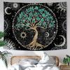Rexful Baum des Lebens Wandteppich Grünes Wandbild für Schlafzimmer Spirituelle Ästhetik Sonne und Mond Wandteppiche Wandbehang Dekoration
