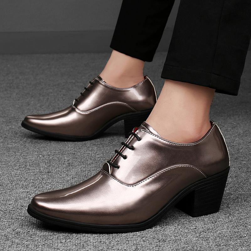 Men High Heels Silver Derby Wedding Dress Dance Business Gold Elevator Shoes Height Increase Tuxedo Prom Blazers Shoes Plus Size