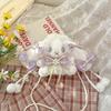 Plush Rabbit Lolita Shoulder Bag With Lace Bow Design And Faux Pearl Shoulder Strap For Daily Use