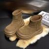Soft leather version~ 2025 winter new ugly cute big head velvet thickened muffin thick bottom heightening snow boots women's short boots