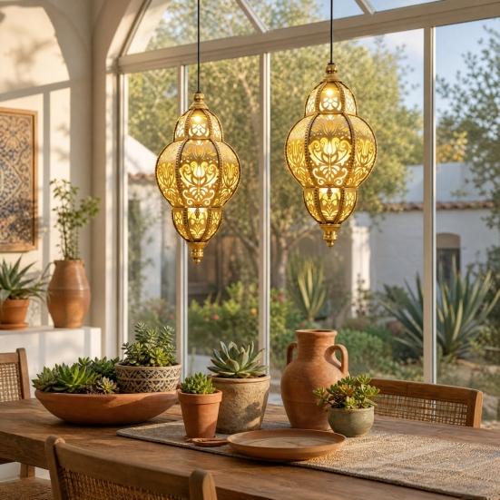 Solar Hanging Lights, Moroccan Style Waterproof Outdoor Lanterns, Solar Powered Garden Lighting for Yard Patio Decor