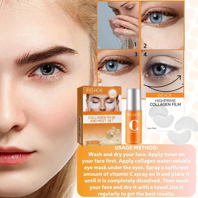 1Pack Eye Mask + 50ml Spray Of Eye Masks Vitamin C Brightening Facial Spray Collagen Eye Mask Set
