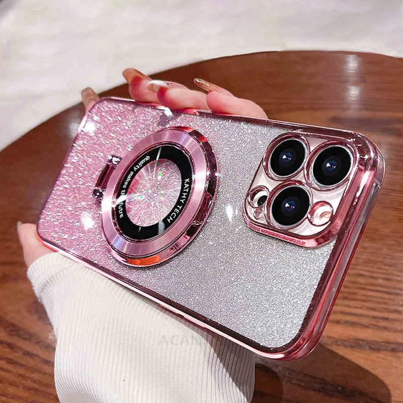 Funda de silicona con soporte y baño de purpurina para iPhone 16, 11, 12, 13, 14, 15 Pro Max, Mini, X, XS, XR, iPhone 16, 16 Pro, 16 Plus, 15 Pro.