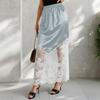 Women's Lace Maxi Skirt with Satin A-Line and High Elastic Waist for Daily Wear