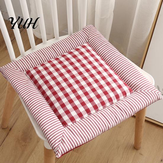 Durable Chair Cushion for Wood Chairs Square Plaid Pad with Ties, Cotton Linen Breathable Seat Cushion, Buffalo Spring Autumn Check Dining Home Office