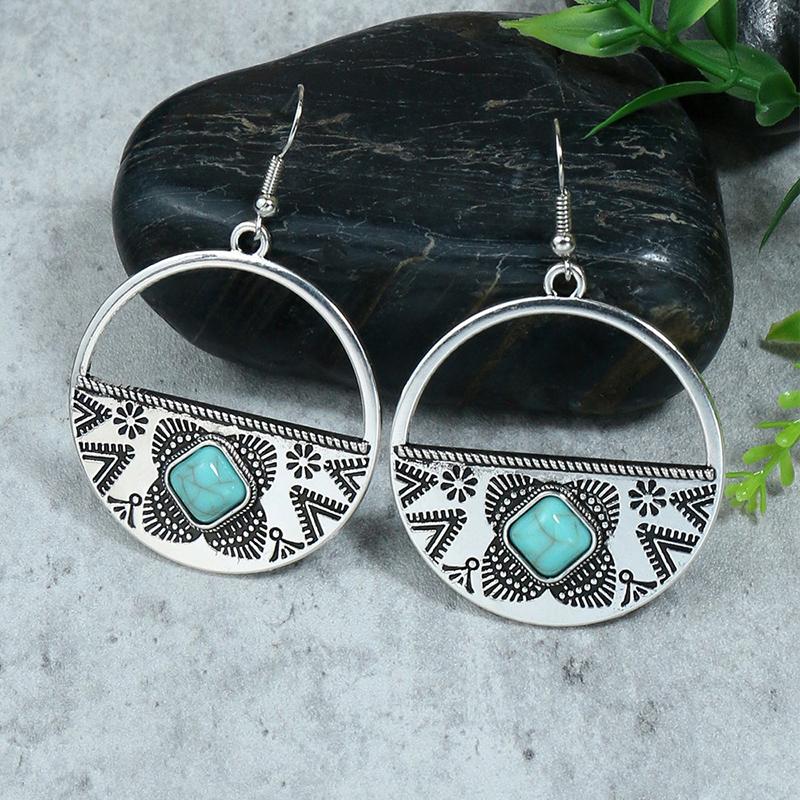 53 Styles Bohemian Vintage Tibetan Silver Geometric Drop Earrings For Women Ethnic Blue Stone Tassel Dangle Earrings Jewelry