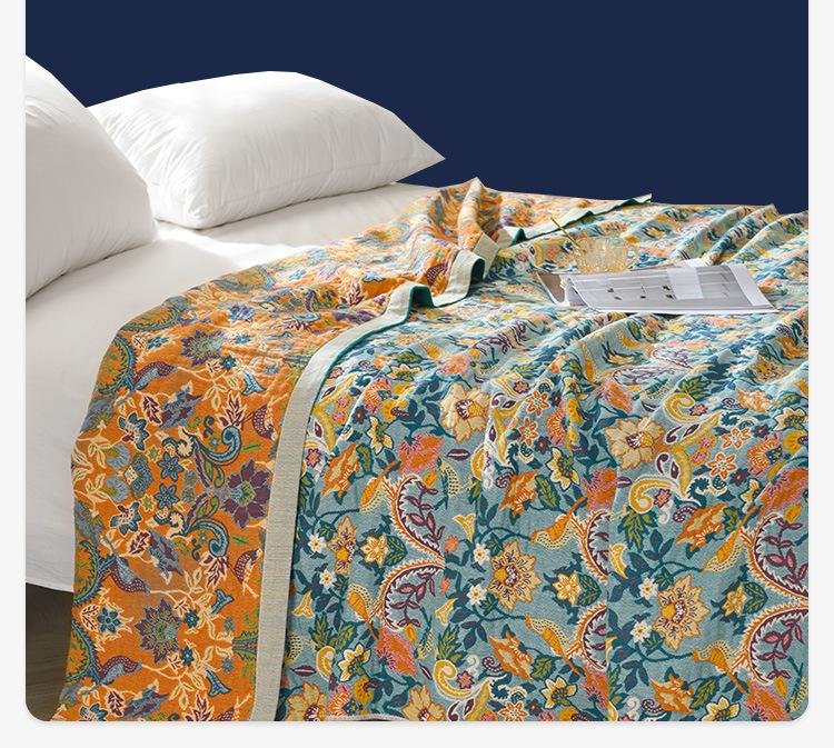 100% Cotton Blanket, Emerald Star Throw, Four-Ply Gauze Sheet, Reversible Sheet