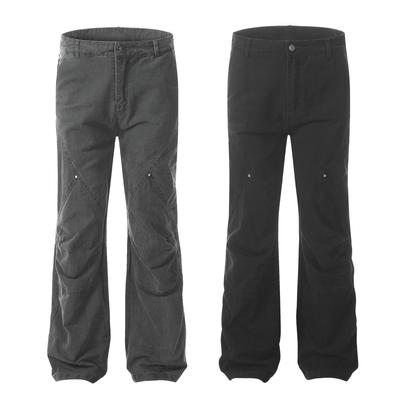 Men'S High Street Niche Personality Drawstring High Waisted Work Pants Trendy Brand American Pure Cotton Wide Leg Work Pants