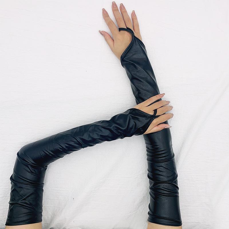 

Lacquer Leather Hook Finger Long Gloves Sexy Women Fingerless Mittens Cosplay Nightclub Stage Performance Pole Dance Party 48cm