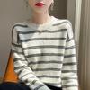 2024 Autumn/Winter Pure Wool Striped Round Neck Sweater - Relaxed, Versatile Fashion for Commuting