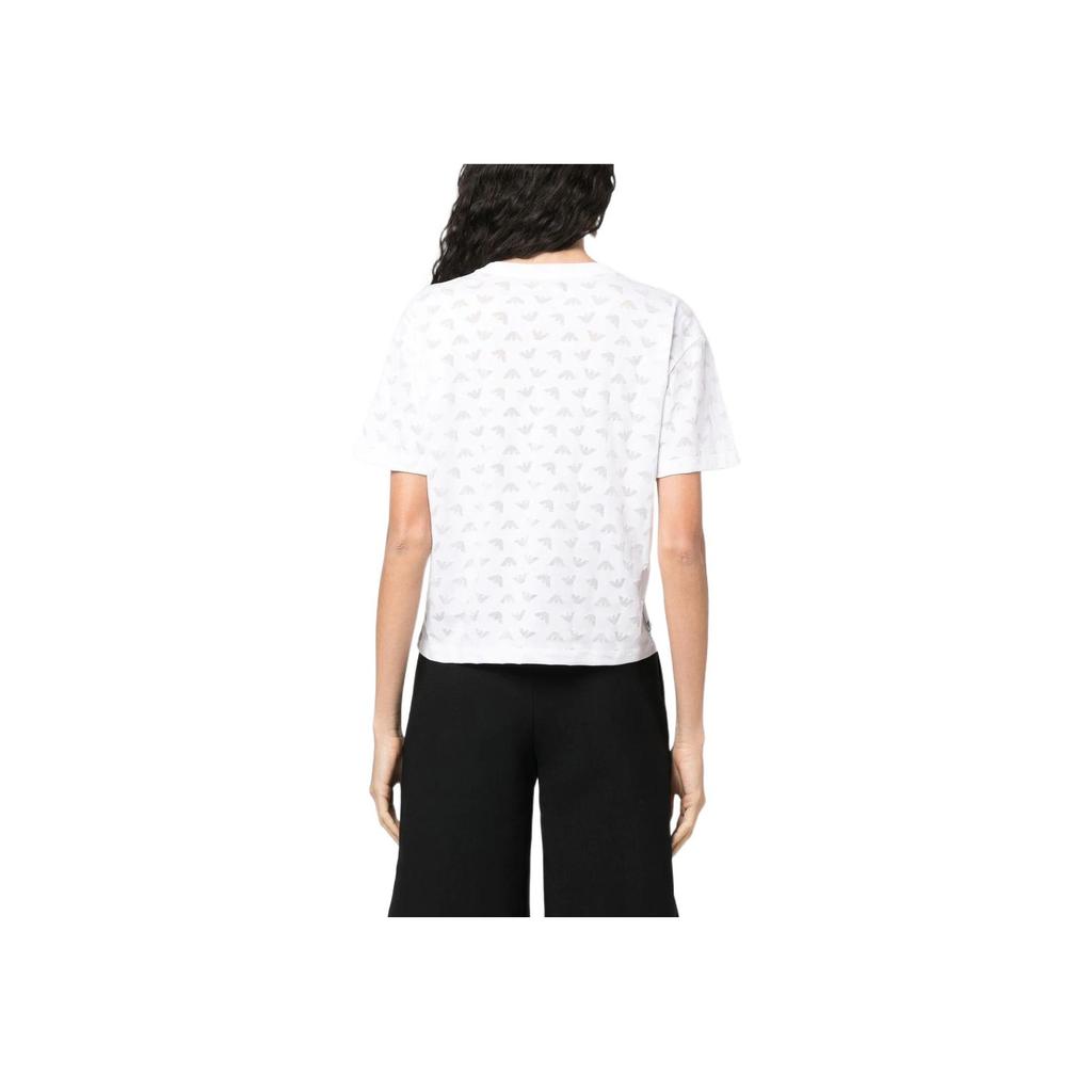 Emporio Armani SS23 Logo All Over Print Short Sleeve T-Shirt Women Tops White 3R2T7F-2JWBZ-0100