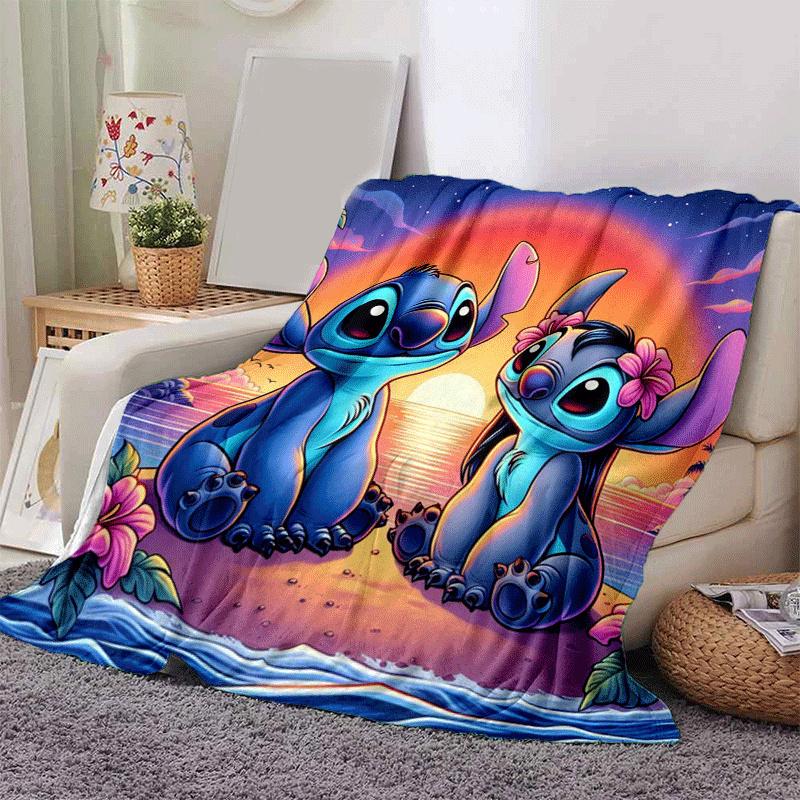 1ks Deka s potiskem Stitch - Měkká, celoroční přehoz do obývacího pokoje, ložnice, na cesty